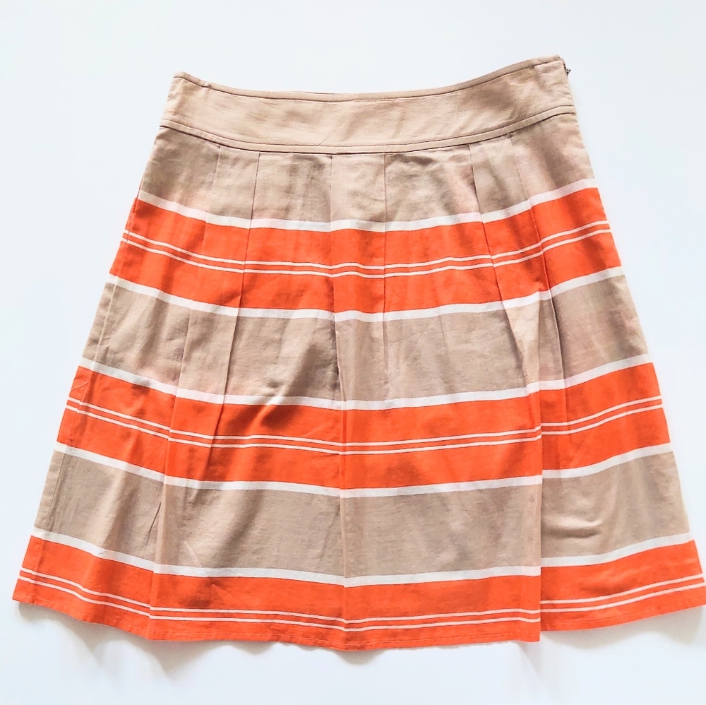 Lands' End 2 Canvas 1963 Pleated A Line Skirt Orange Tan Size 0